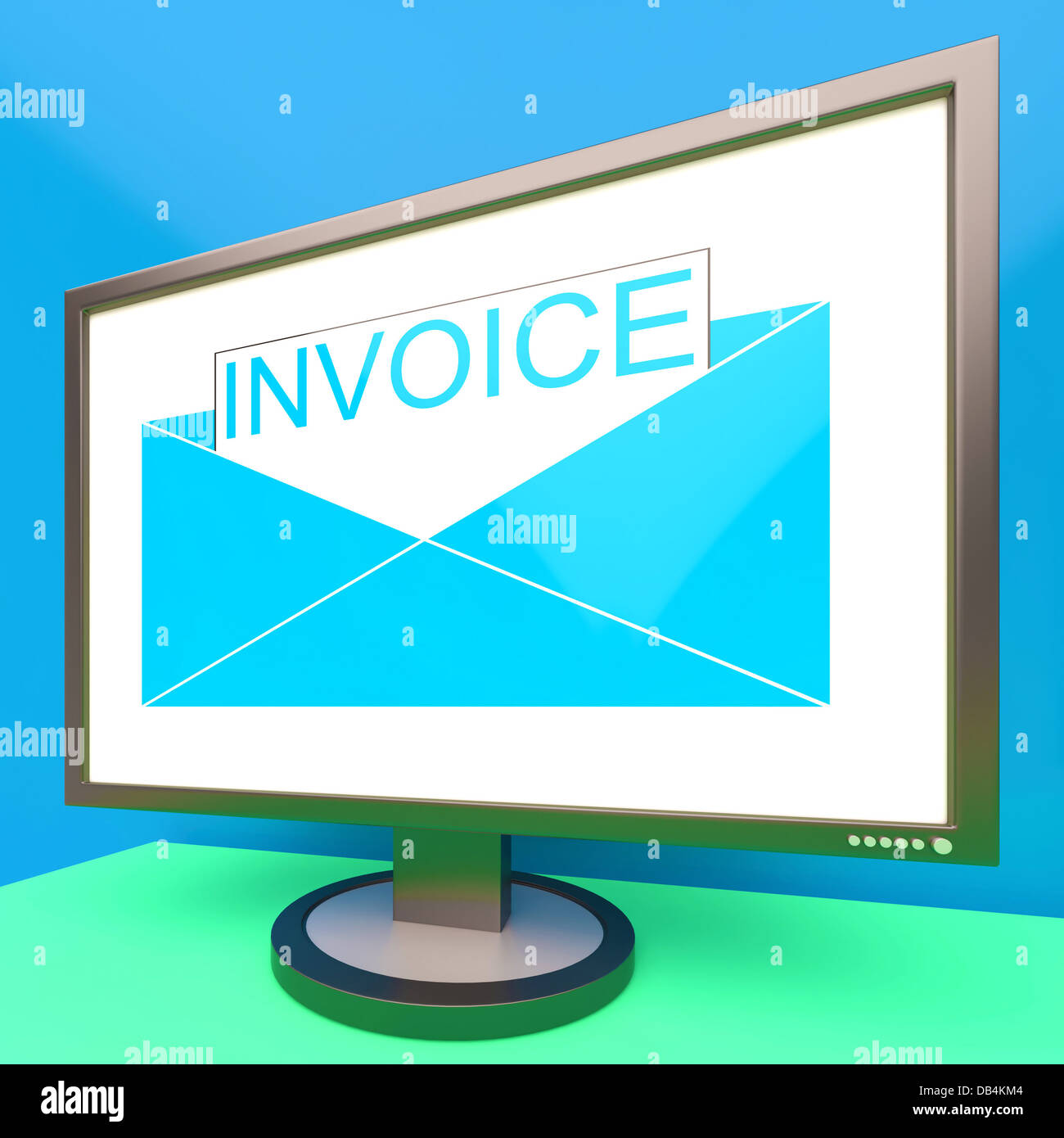 Invoice In Envelope On Monitor Showing Due Payments Stock Photo