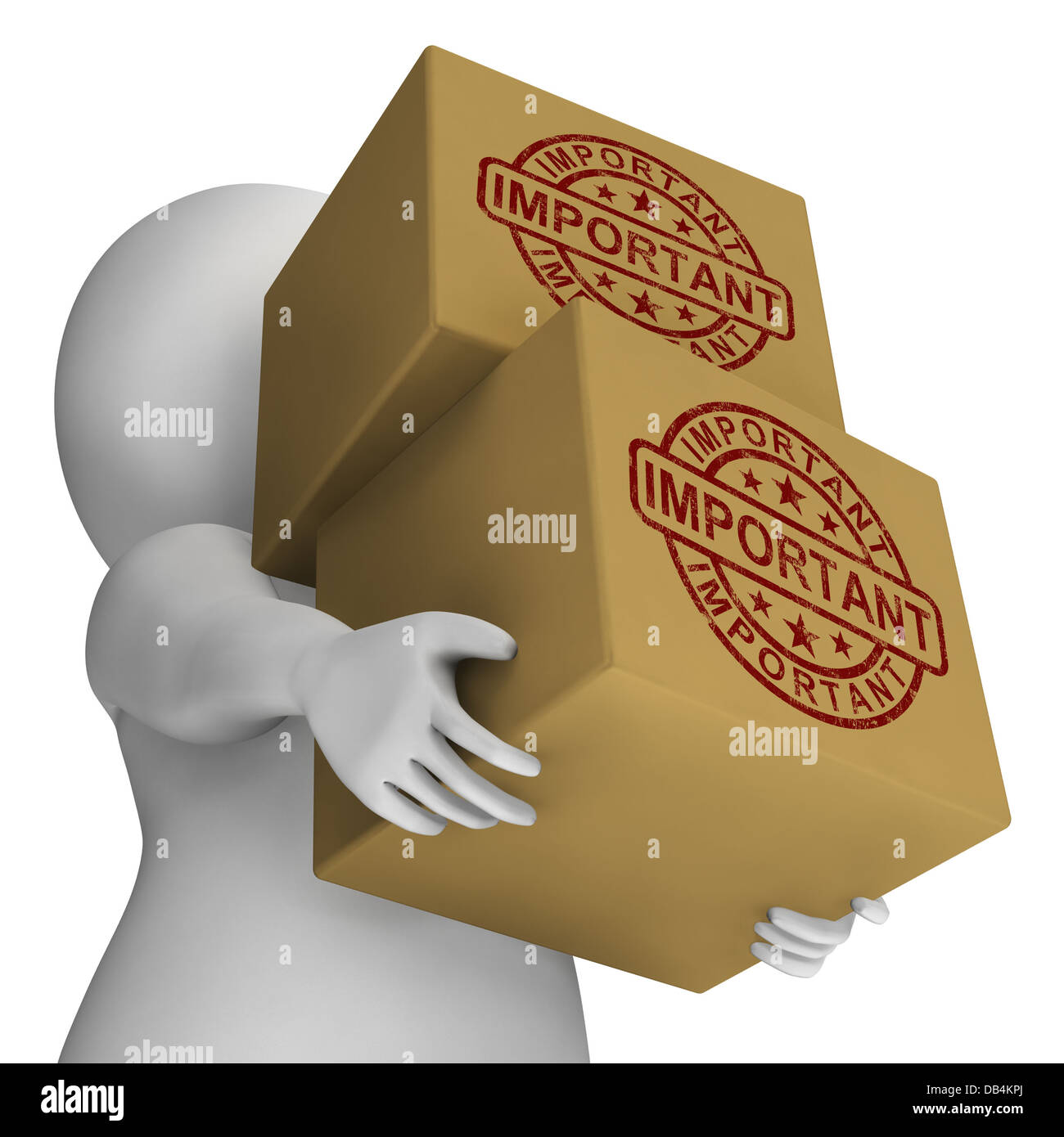 Important Stamp On Boxes Shows Critical Delivery Stock Photo
