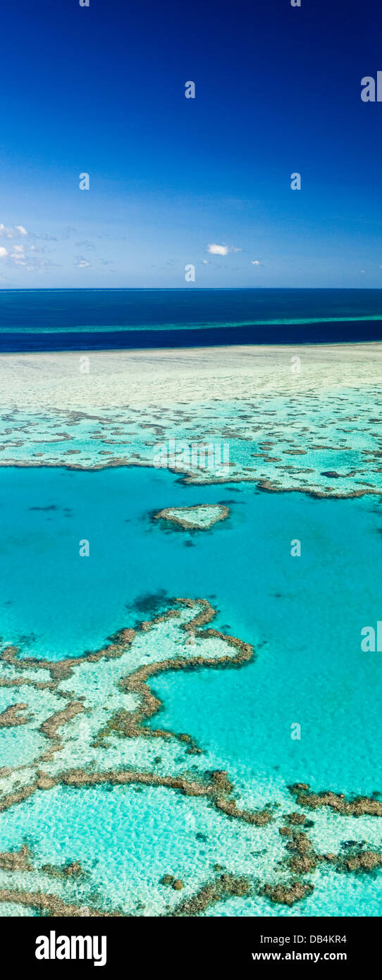 Aerial view of 'Heart Reef', a heart-shaped coral formation at Hardys Reef. Great Barrier Reef Marine Park Stock Photo