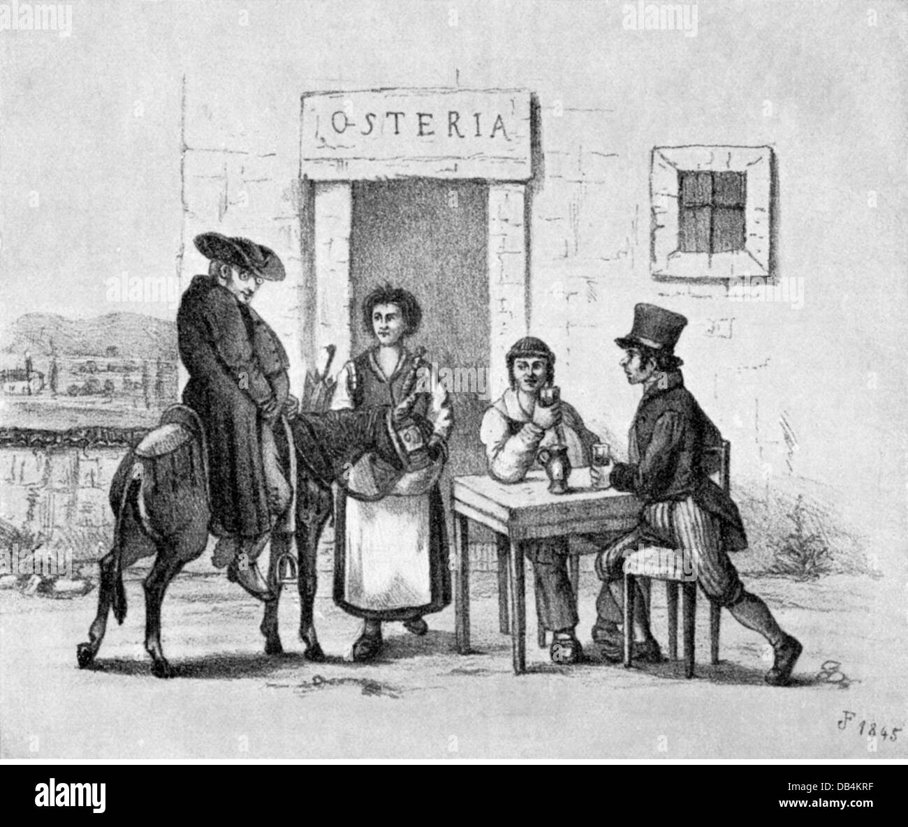 gastronomy, inns, 'At the Osteria' (Vor der Osteria), by emperor Franz Joseph I. of Austria, lithograph, 1845, Additional-Rights-Clearences-Not Available Stock Photo
