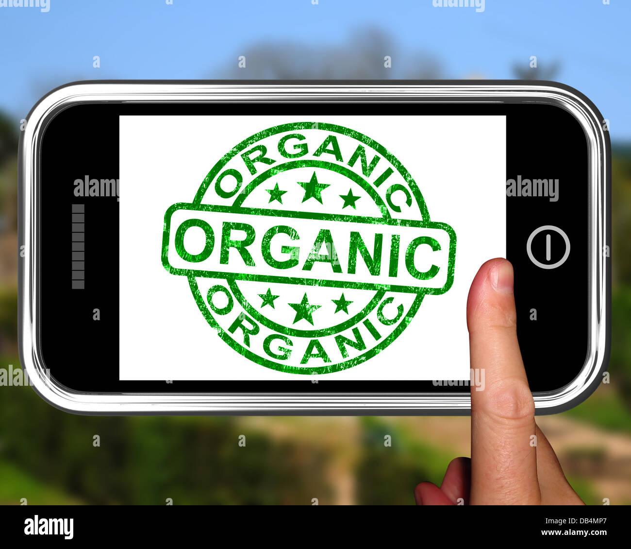 Organic On Smartphone Shows Ecological Products Stock Photo