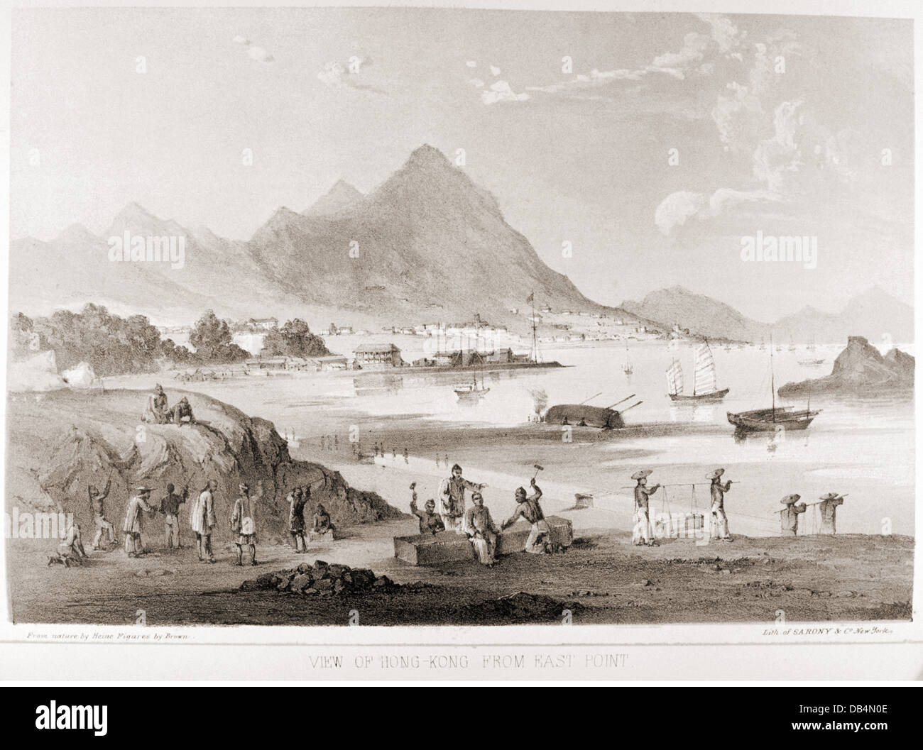 colonialism, China, British colony Hong Kong, view from East Point,  lithograph by P.S. Duval, after drawing by W. Heine, figures by Brown,  1853, Additional-Rights-Clearences-Not Available Stock Photo - Alamy