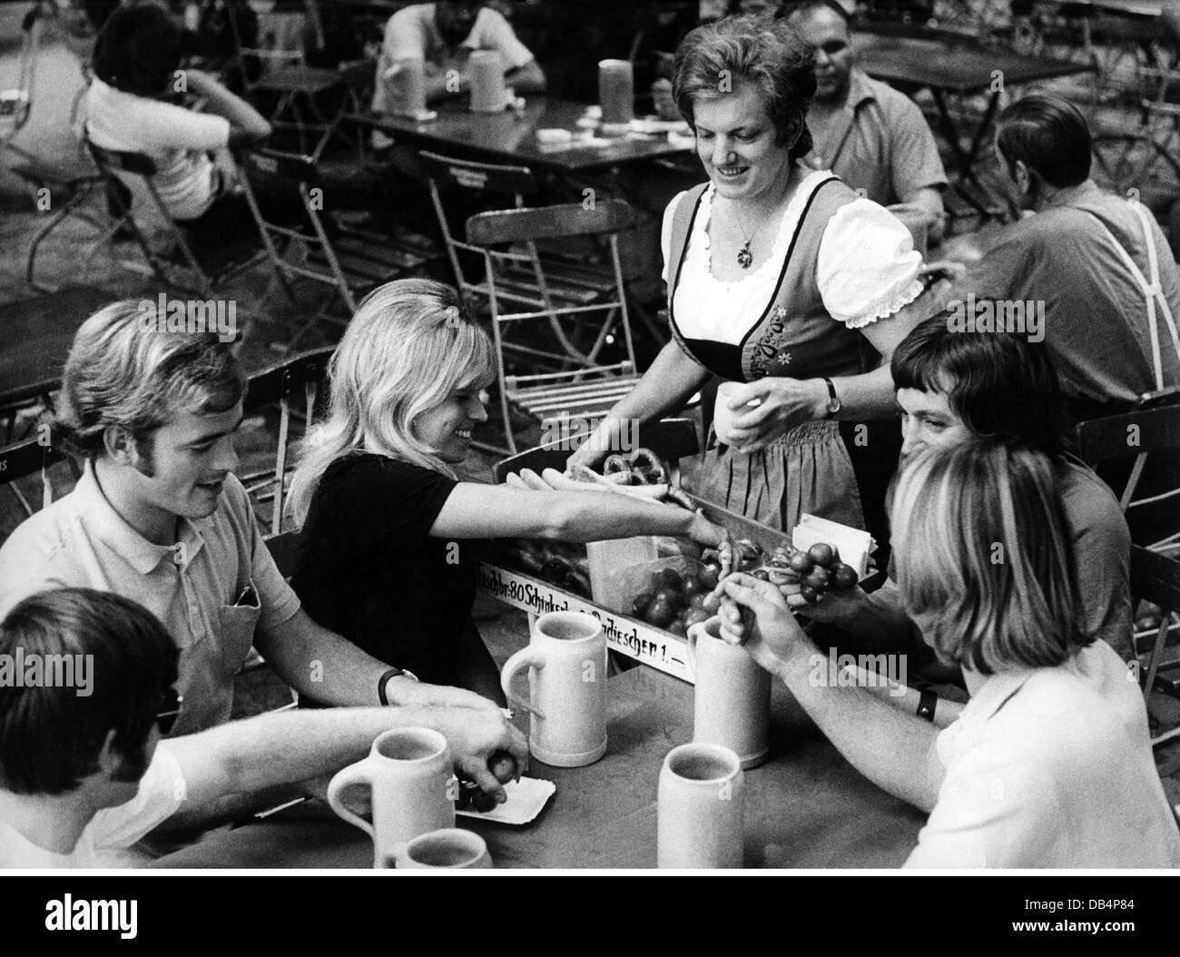 gastronomy, beer garden, Munich, early 1970s, Additional-Rights-Clearences-Not Available Stock Photo