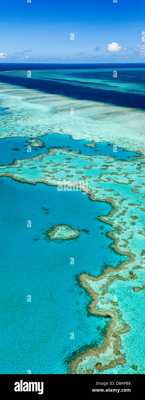 Aerial view of 'Heart Reef', a heart-shaped coral formation at Hardys Reef. Great Barrier Reef Marine Park Stock Photo