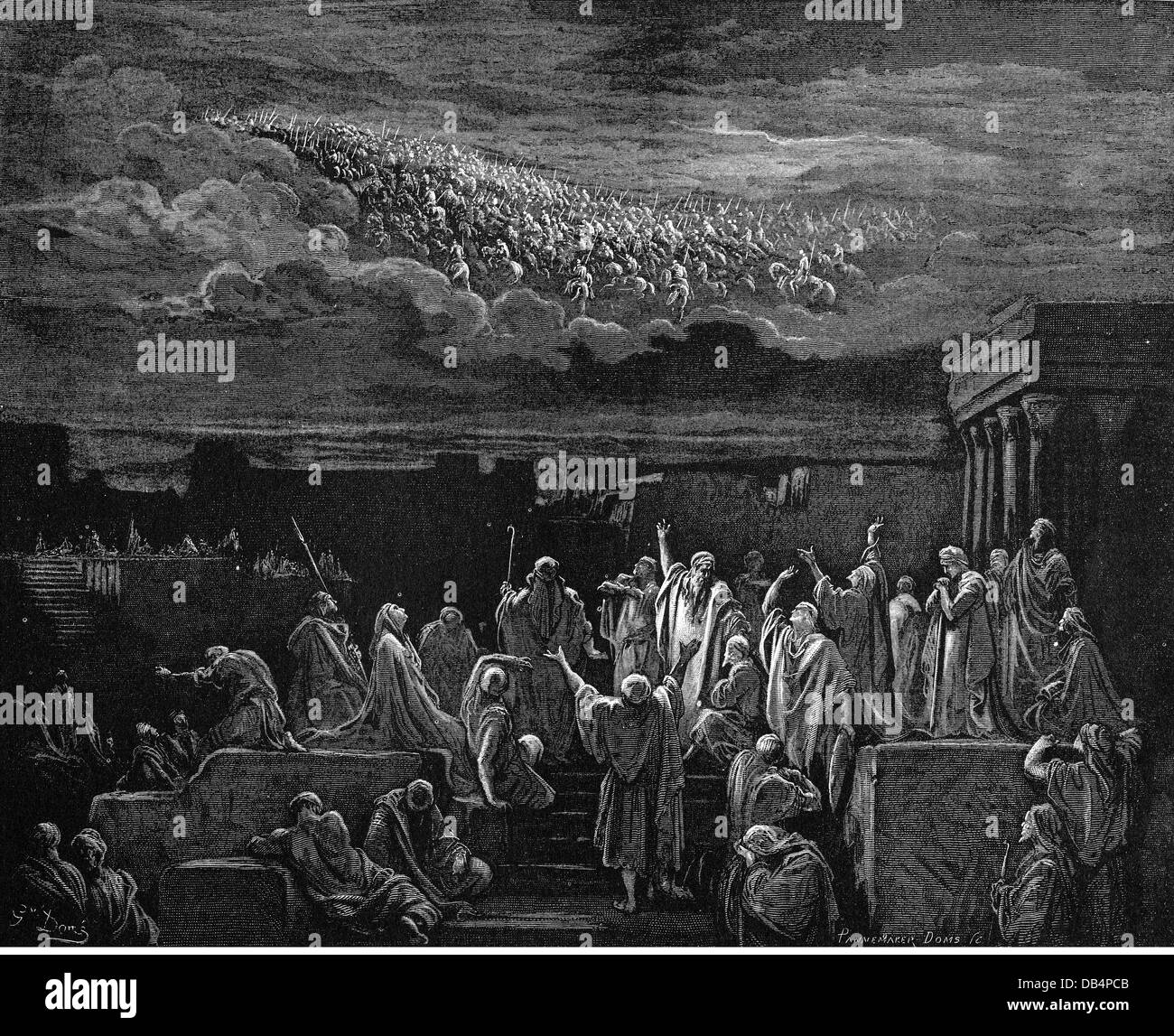 religion, biblical scenes, 'The inhabitants of Jerusalem seeing the Heavenly host', wood engraving to the Bible by Gustave Doré, 1866, Artist's Copyright has not to be cleared Stock Photo