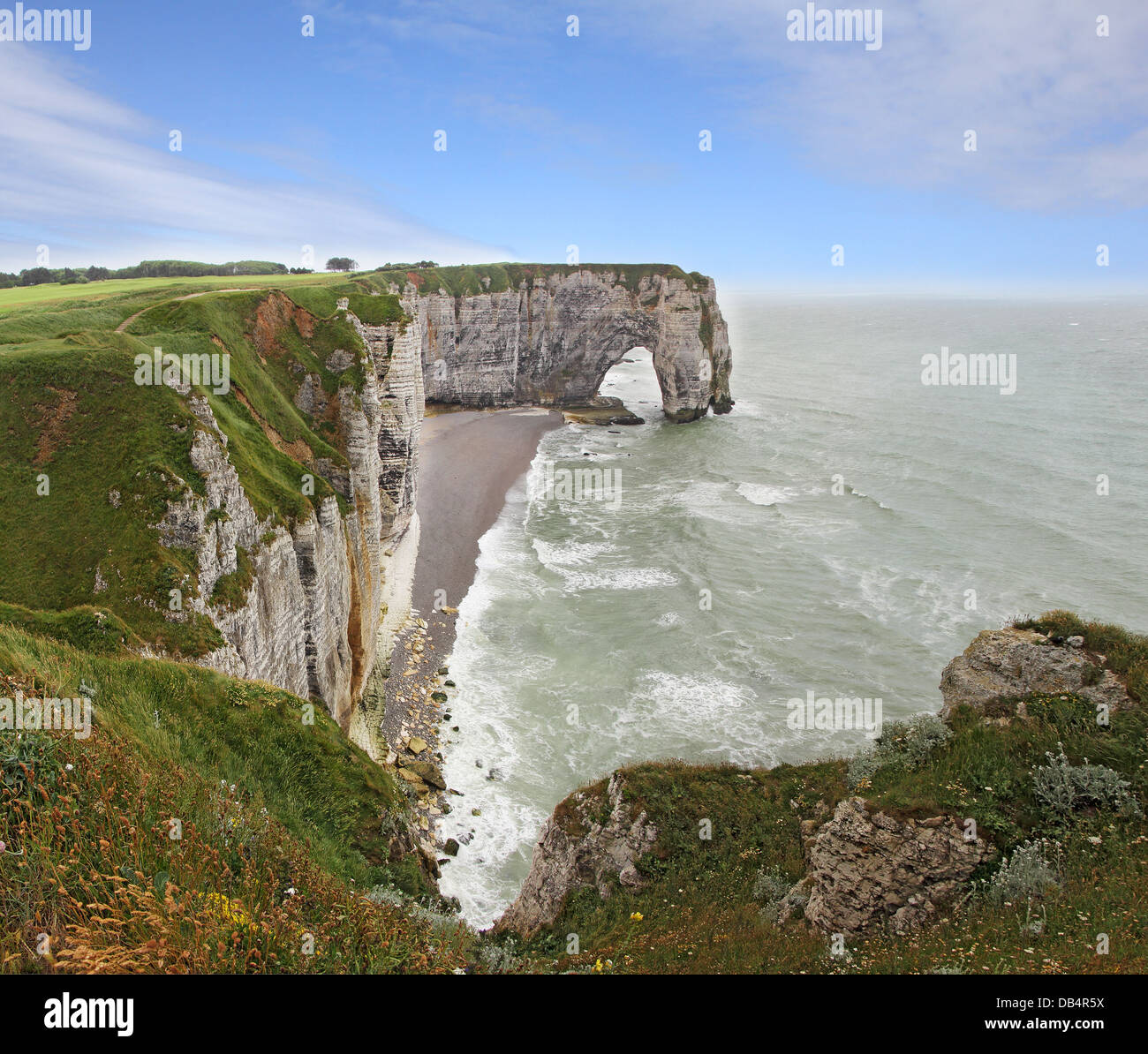 Etretat, natural rock arch wonder, cliff and beach. Normandy, France. Stock Photo