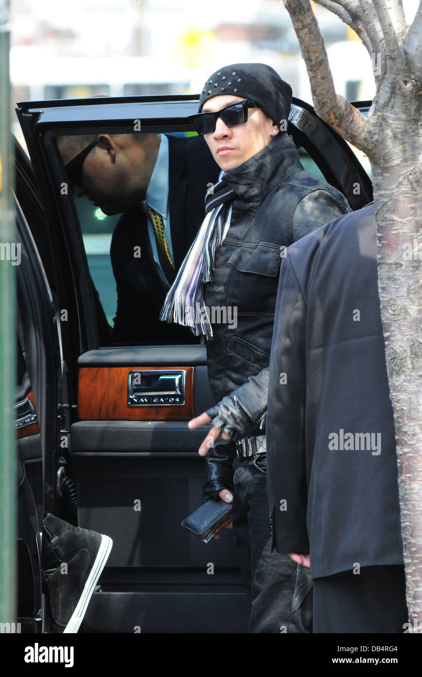 Taboo of 'The Black Eyed Peas' leaving his Manhattan hotel New York City, USA - 18.04.11 Stock Photo
