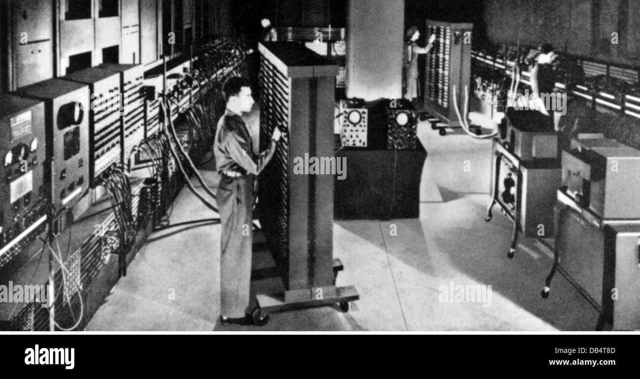 electronics, data processing, computer, ENIAC (Electronical Numerical and Computer), first working data processor, 1946, Additional-Rights-Clearences-Not Available Stock Photo