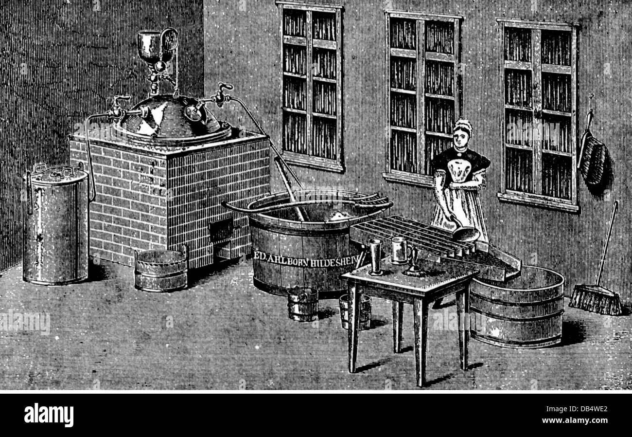 food, cheese, cheese production, dairy for Limburger, wood engraving, 19th century, kettle, kettles, boil, boiling, boiled, cook, cooking, kitchens, cheese kitchen, woman, women, labour, labor, industry, industries, cheese press, Netherlands, people, economy, cheese production, food, foodstuff, dairy, dairies, historic, historical, female, Additional-Rights-Clearences-Not Available Stock Photo