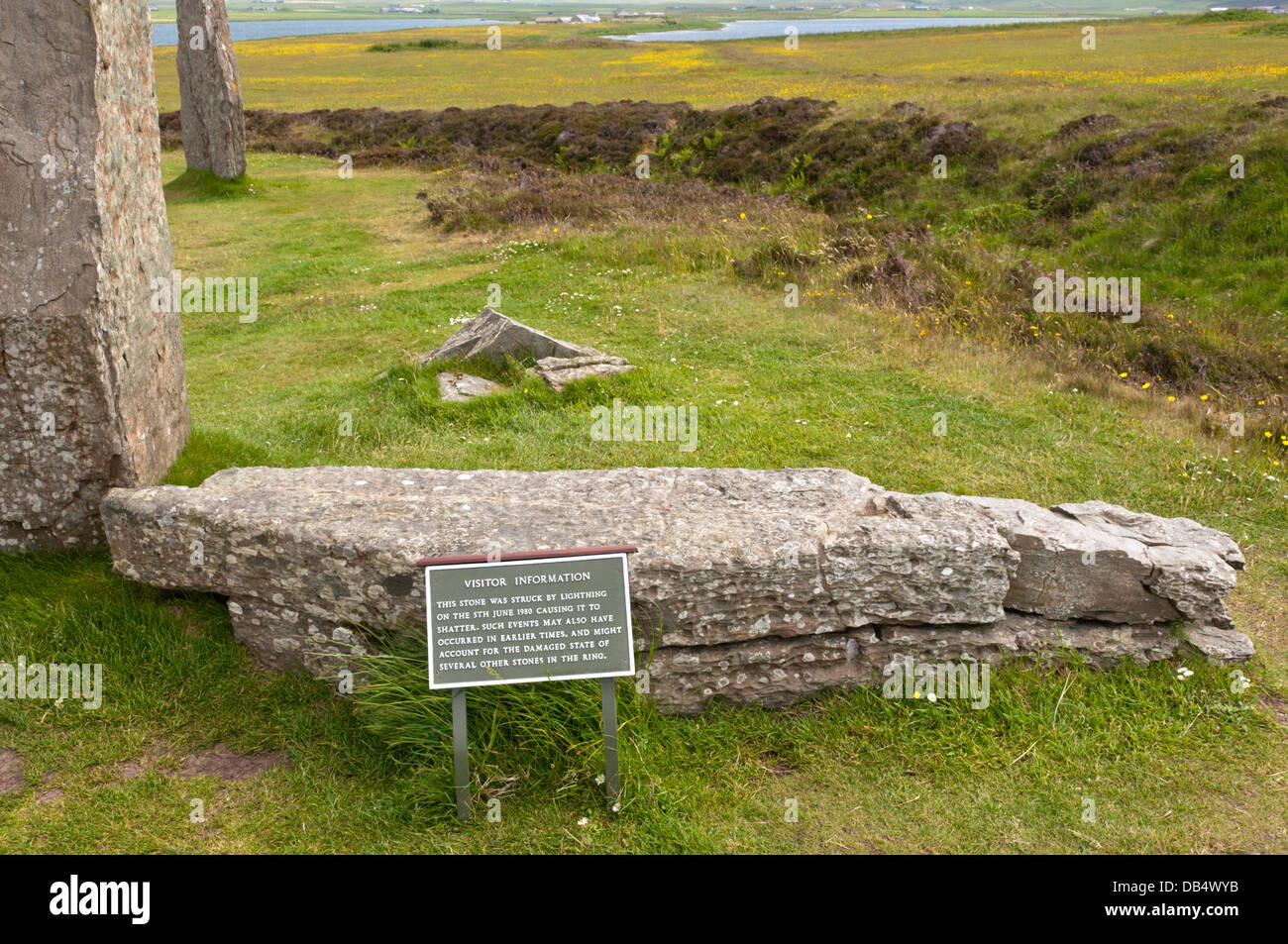 One of the stones of the Ring of Brodgar that was struck by lightning in 1980. Stock Photo