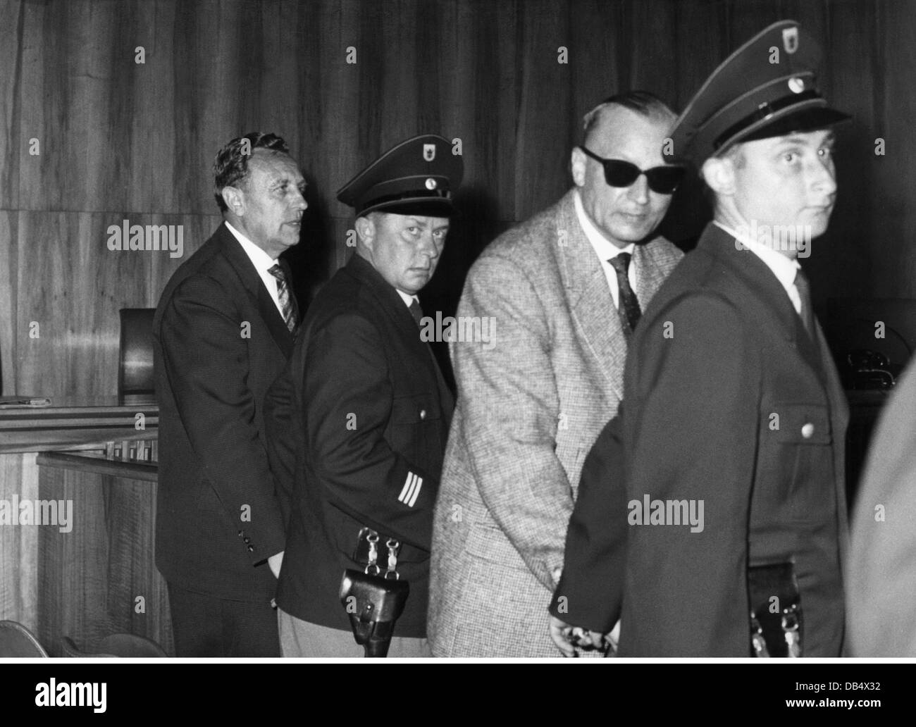 justice, lawsuits, Einsatzgruppen Trial, defendants Wilhelm Schulz, Dr. Otto Bradfisch, policeman, district court Munich I, 3.7.1961, Additional-Rights-Clearences-Not Available Stock Photo