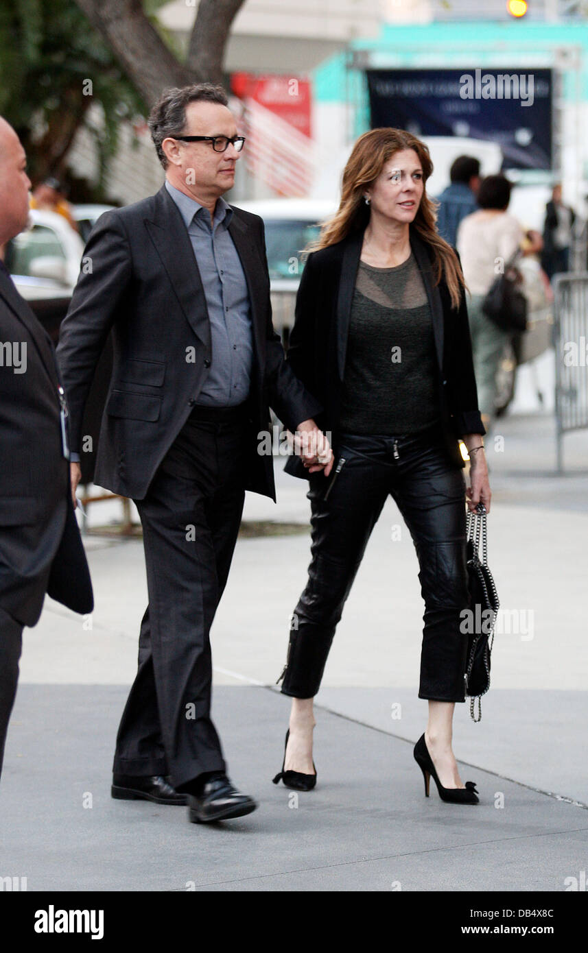 Tom Hanks and Rita Wilson  arrive at the Staples Centre  to watch the LA Lakers play the New Orleans Hornets  Los Angeles, California - 20.04.11 Stock Photo