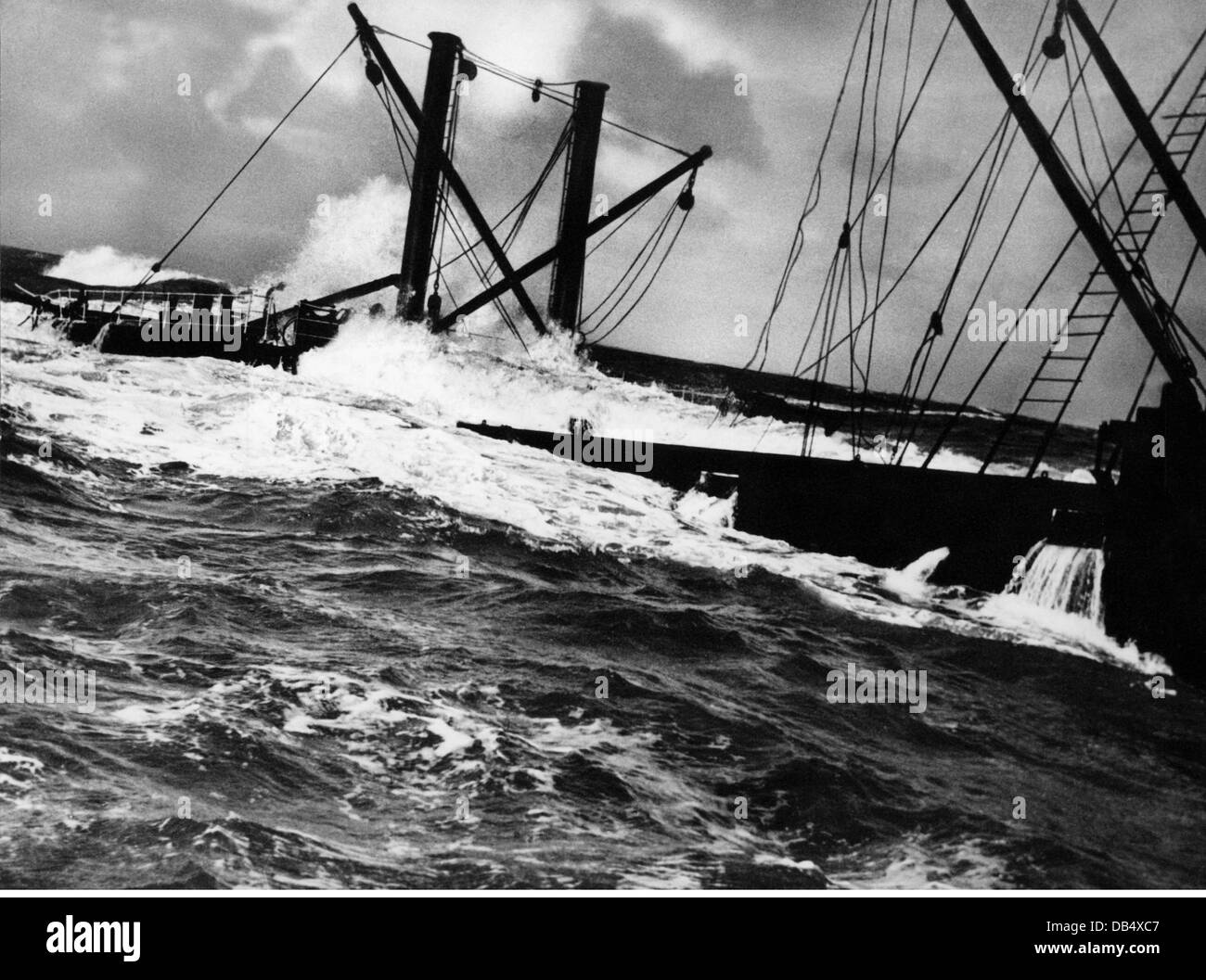 transport/transportation, navigation, disasters, stranded freighter in mouth of river Elbe, Germany, 1950s, Additional-Rights-Clearences-Not Available Stock Photo