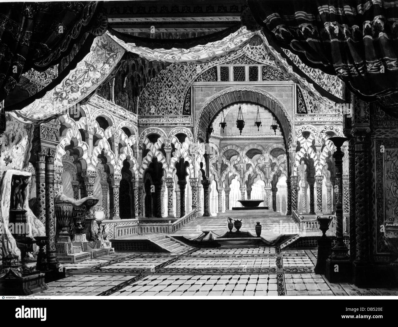 theatre / theater, opera, 'Oberon' by Carl Maria von Weber (1786 - 1826), stage design by Brioschi, 1870, Additional-Rights-Clearences-Not Available Stock Photo