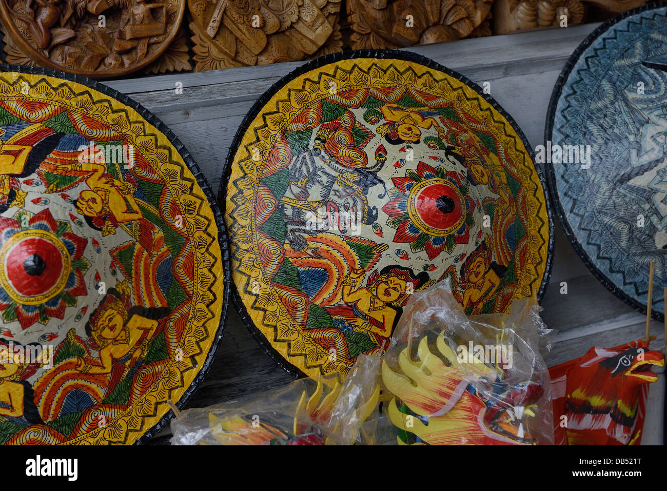 Indonesia, Bali, selling hats in a shop souvenirs at the Pura Besakih temple Stock Photo