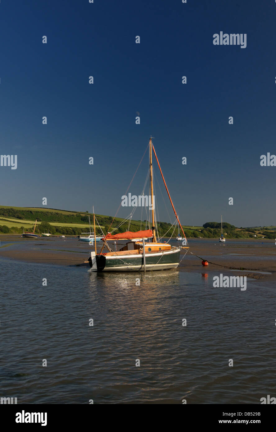 Classic wooden sailboat yacht on drying mooring gwbert west wales Stock ...