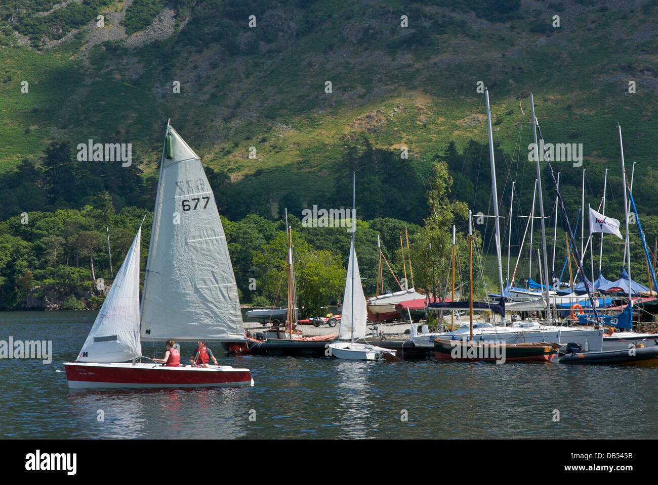Sailing boat and Glenridding Sailing Club, Ullswater, Lake District