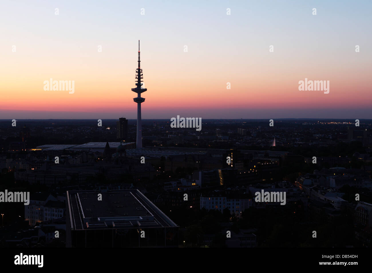 Dusk over the city of Hamburg, Germany. Stock Photo