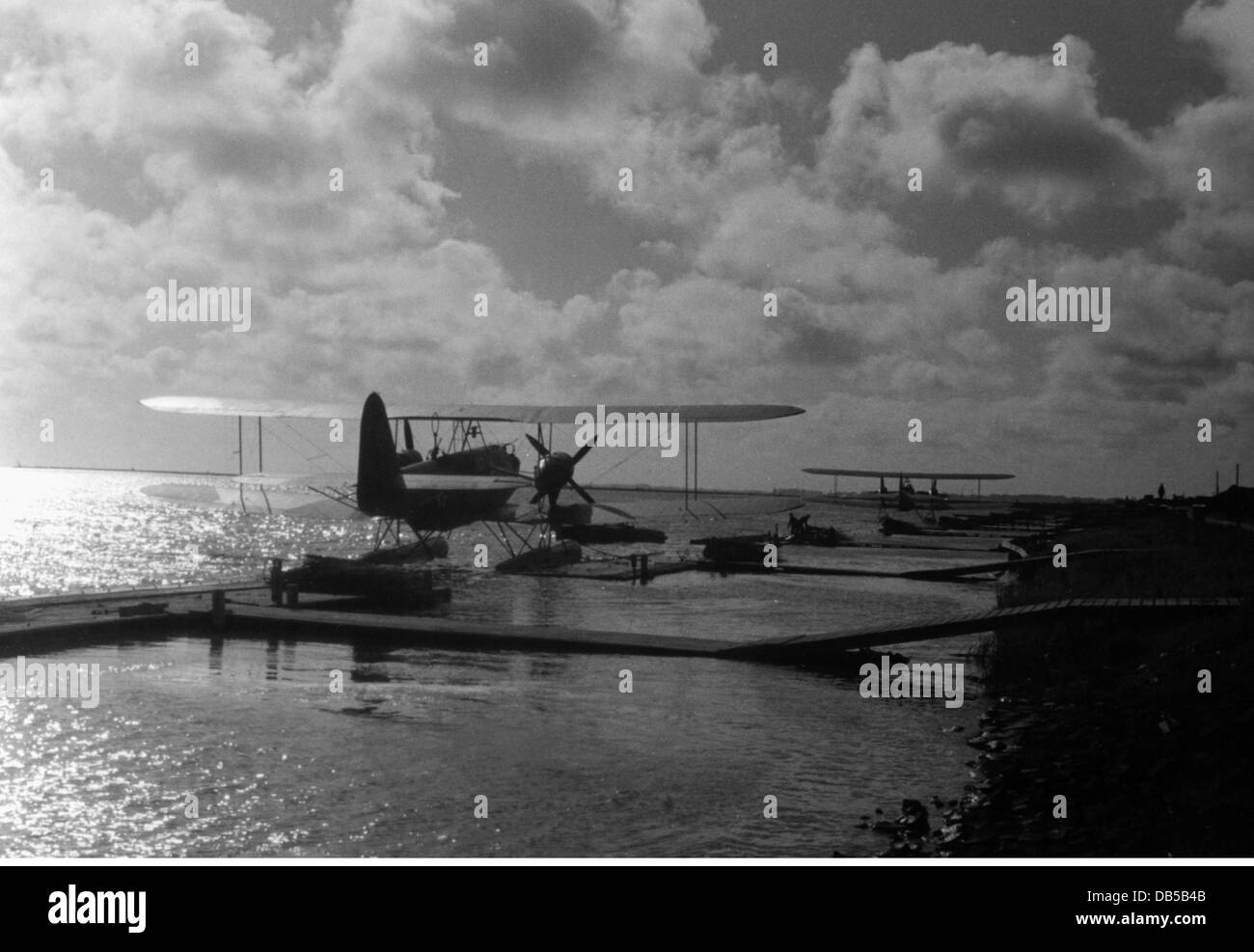 events, Second World War / WWII, aerial warfare, aircraft, German seaplanes Heinkel He 59 in a Dutch sea-airport, 2.7.1942, seaplane, plane, airport, sea, Luftwaffe, Wehrmacht, 20th century, historic, historical, Germany, German occupation, rescue planes, biplane, He59, He-59, coast, Holland, Netherlands, 1940s, Additional-Rights-Clearences-Not Available Stock Photo