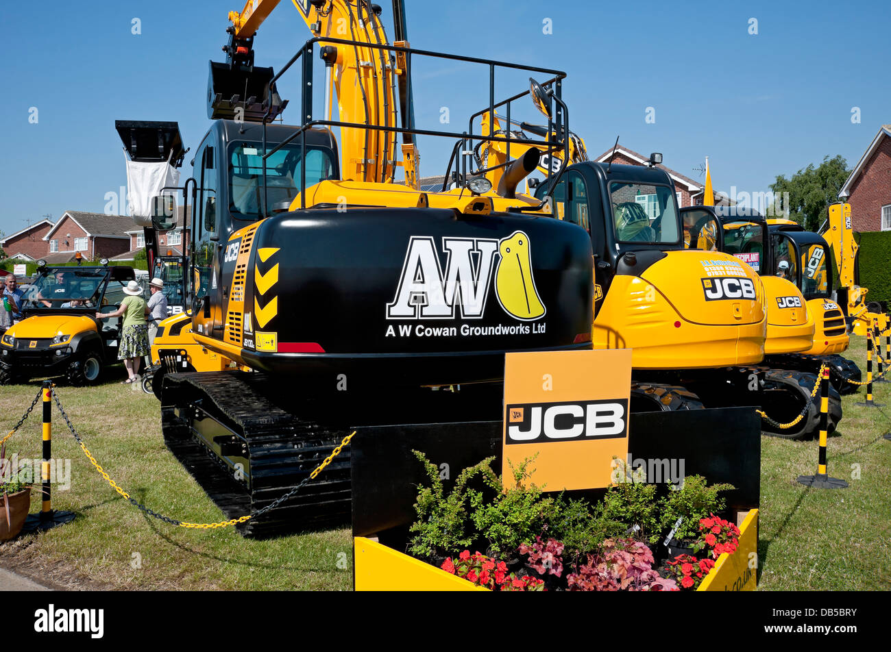 JCB digger excavator on trade stand at the Great Yorkshire Show Harrogate North Yorkshire England UK United Kingdom GB Great Britain Stock Photo