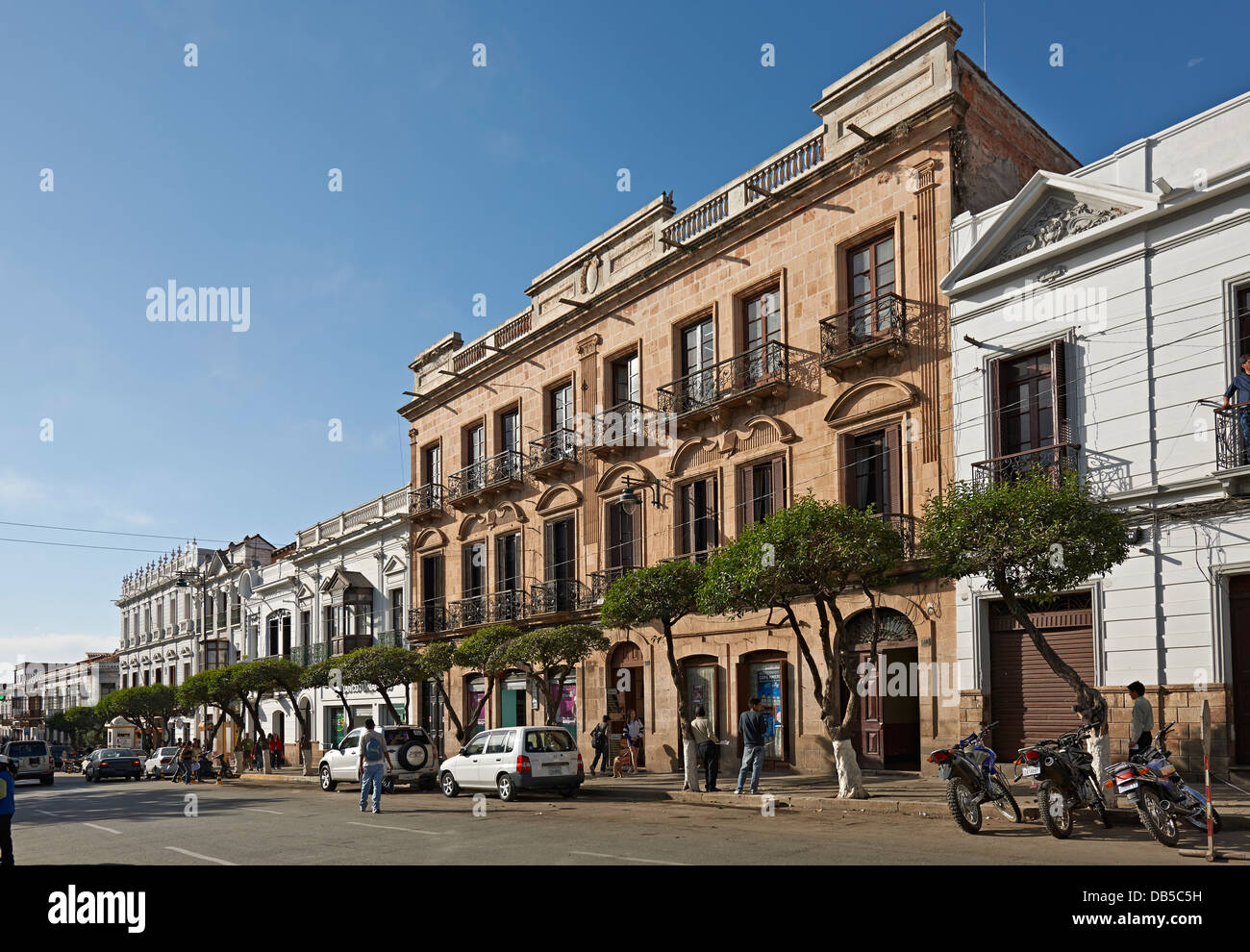 colonial buildings at Plaza de 25th Mayo, Sucre, Bolivia, South America Stock Photo
