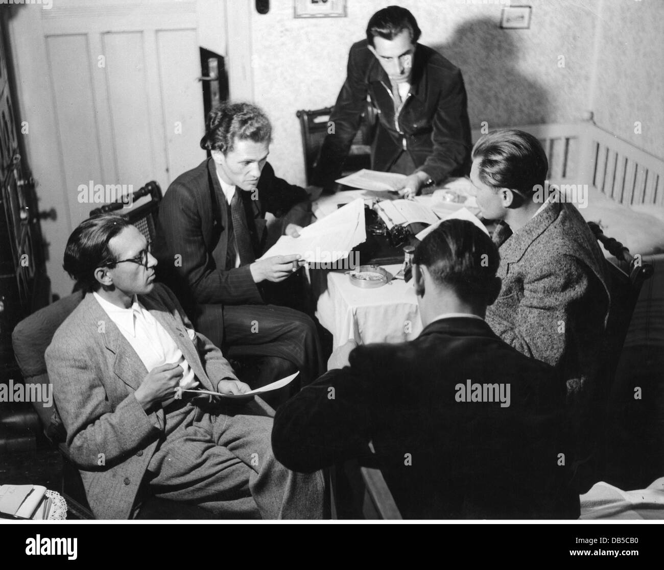 geography / travel, Germany, politics, 1950s, Bund der Kriegsdienstverweigerer (League of Conscientious Objectors), leading members during a meeting, 1951, Additional-Rights-Clearences-Not Available Stock Photo