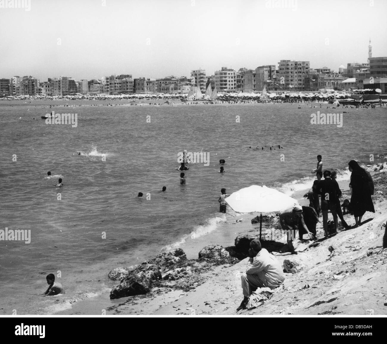 geography / travel, Egypt, Alexandria, beaches, view of the beach and the city, circa 1960s, Additional-Rights-Clearences-Not Available Stock Photo