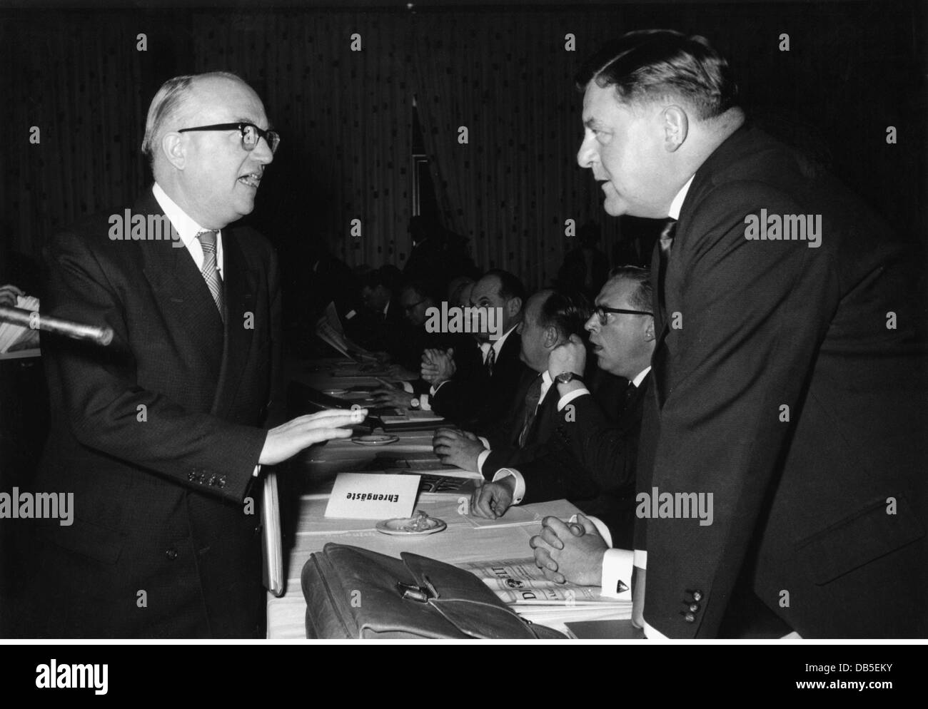 geography / travel, politics, party, Christian Democratic Union (CSU), 9th federal party convent, Franz Joseph Strauss (CSU), Walter Hallstein, Karlsruhe, 26.4.1960 - 29.4.1960, Additional-Rights-Clearences-Not Available Stock Photo