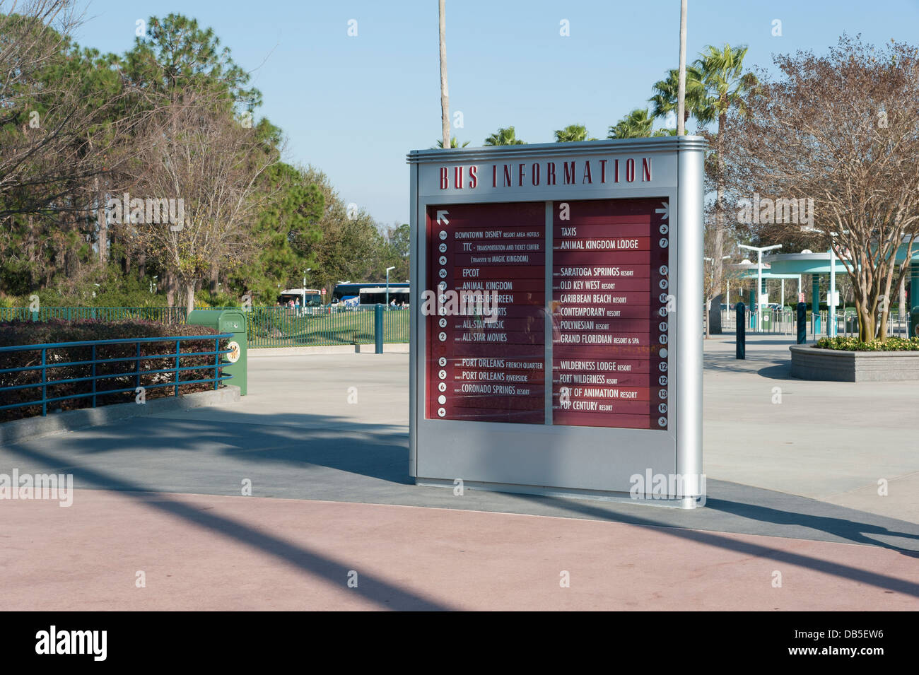 Transportation Information board at Disney's Hollywood Studios, Orlando Florida. Stock Photo