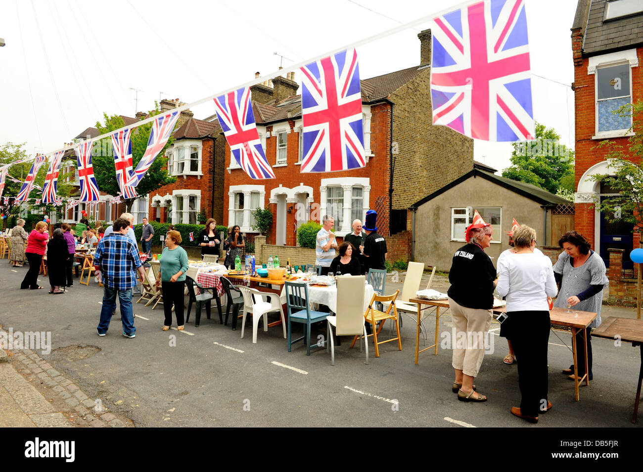 Royal Wedding Street party Held at Leicester Road, East Finchley, North London. England. London, England - 29.04.11 Stock Photo