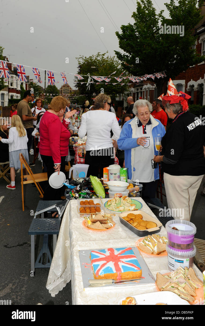 Royal Wedding Street party Held at Leicester Road, East Finchley, North London. England. London, England - 29.04.11 Stock Photo