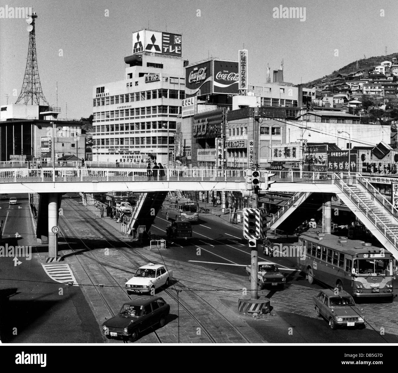 geography / travel, Japan, Nagasaki, street scenes, street scene at the railway station, 1971, Additional-Rights-Clearences-Not Available Stock Photo