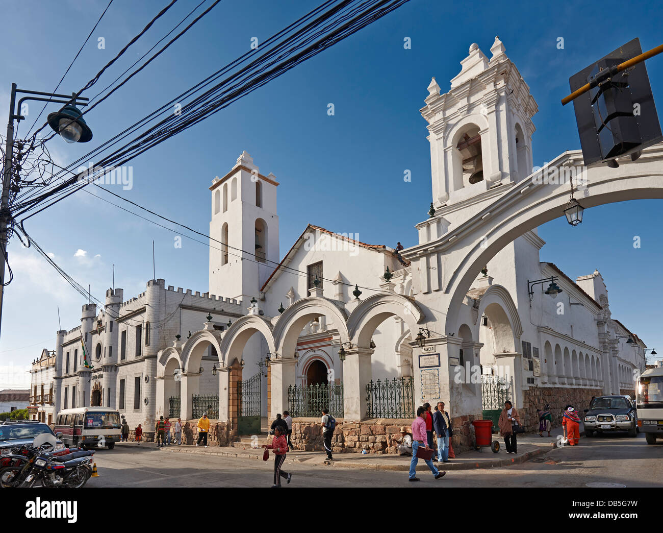 church of San Francisco, Calle San Alberto, colonial buildings, Sucre, Bolivia, South America Stock Photo