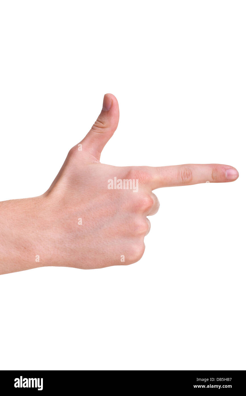 Pointing hand (or shooting or aiming) isolated on a white background ...