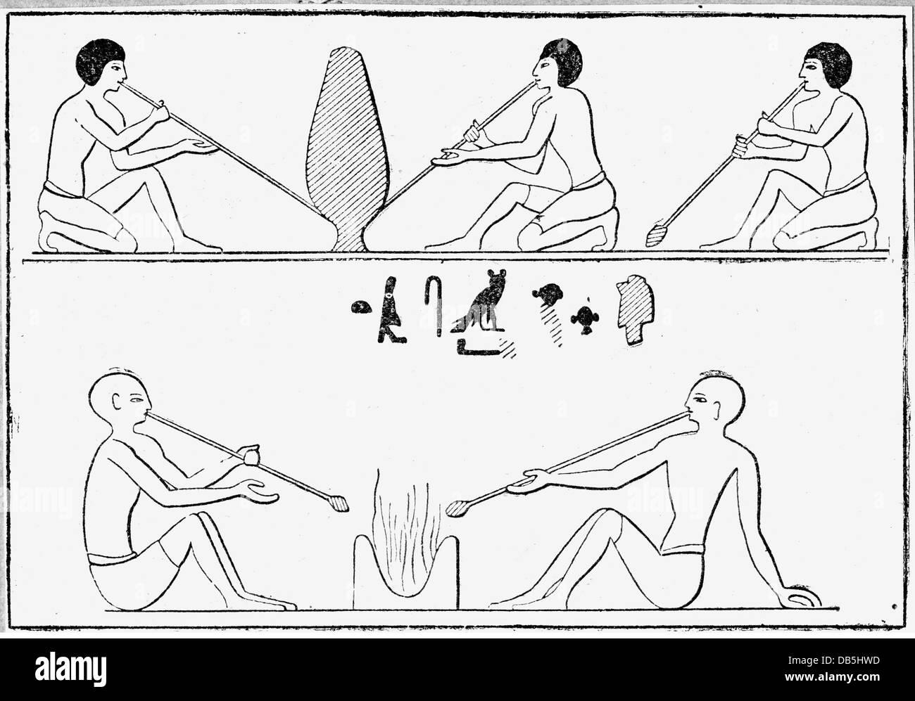 industry, glass kiln, drawing after relief, Egypt, circa 1200 - 1100 BC, people, professions, factory, worker, ancient world, antiquity, Old Kingdom, historic, historical, ancient world, Additional-Rights-Clearences-Not Available Stock Photo