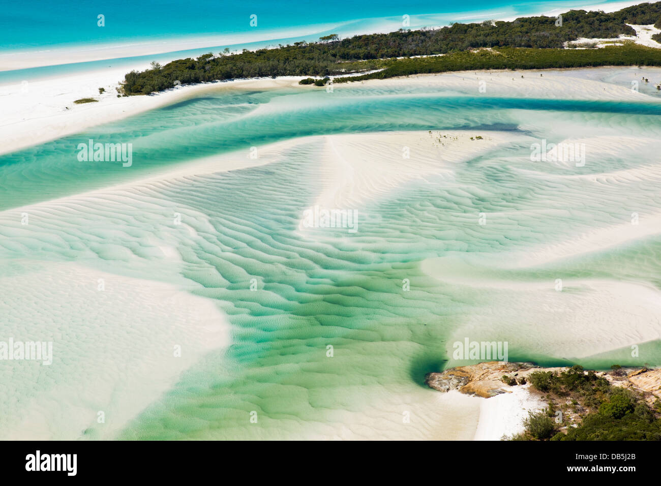 Aerial view of shifting sand banks of Hill Inlet. Whitsunday Island, Whitsundays, Queensland, Australia Stock Photo