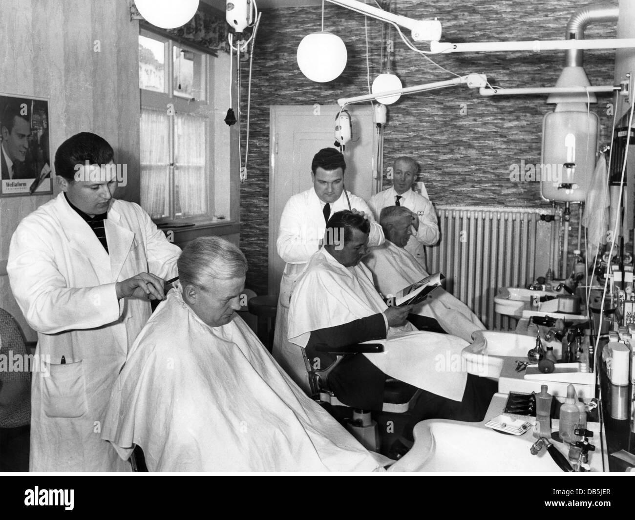people, professions, barber, barber shop, West Germany, 1950s, , Additional-Rights-Clearences-Not Available Stock Photo