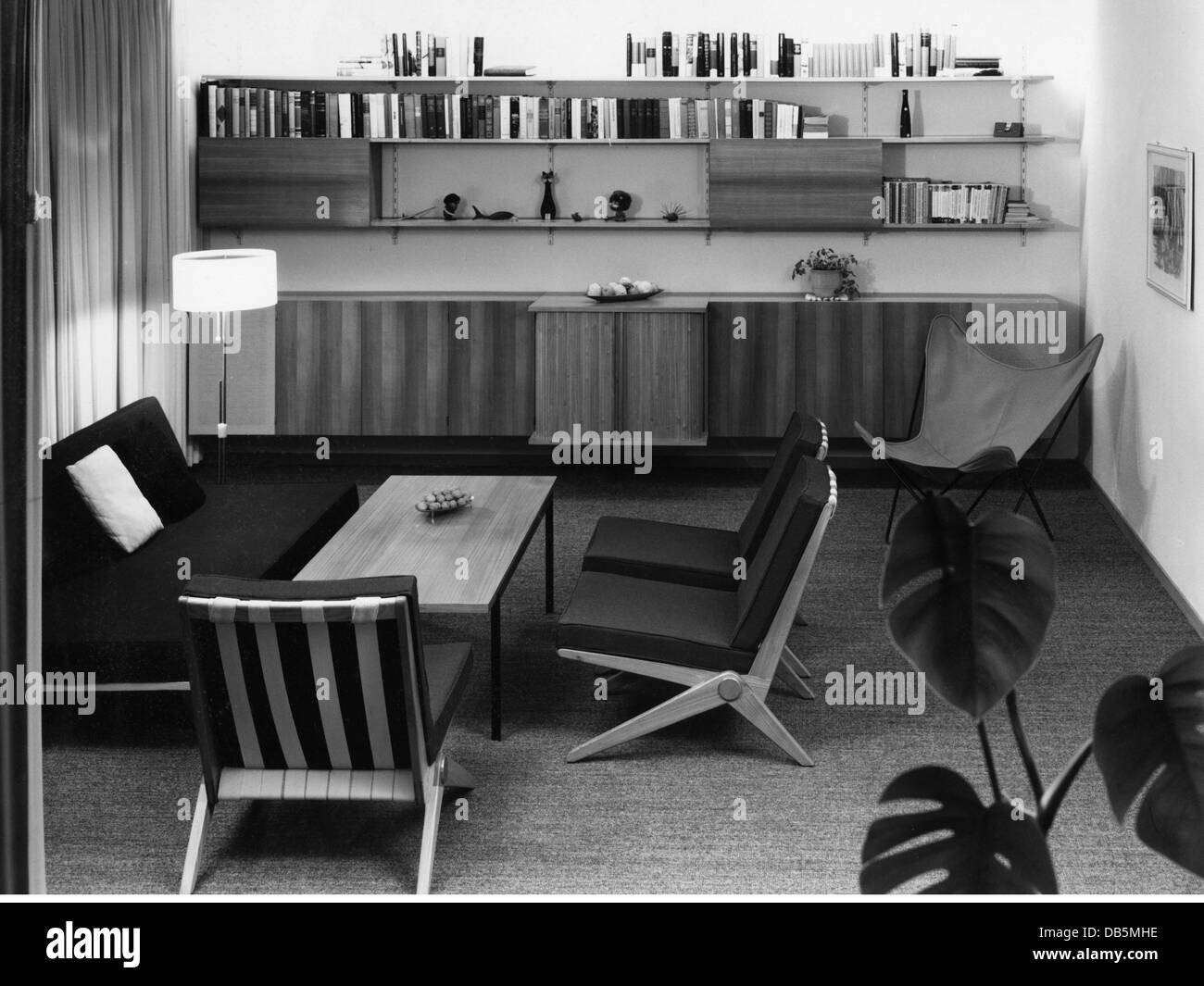 furnishings, living-room, 1959, Additional-Rights-Clearences-Not Available Stock Photo