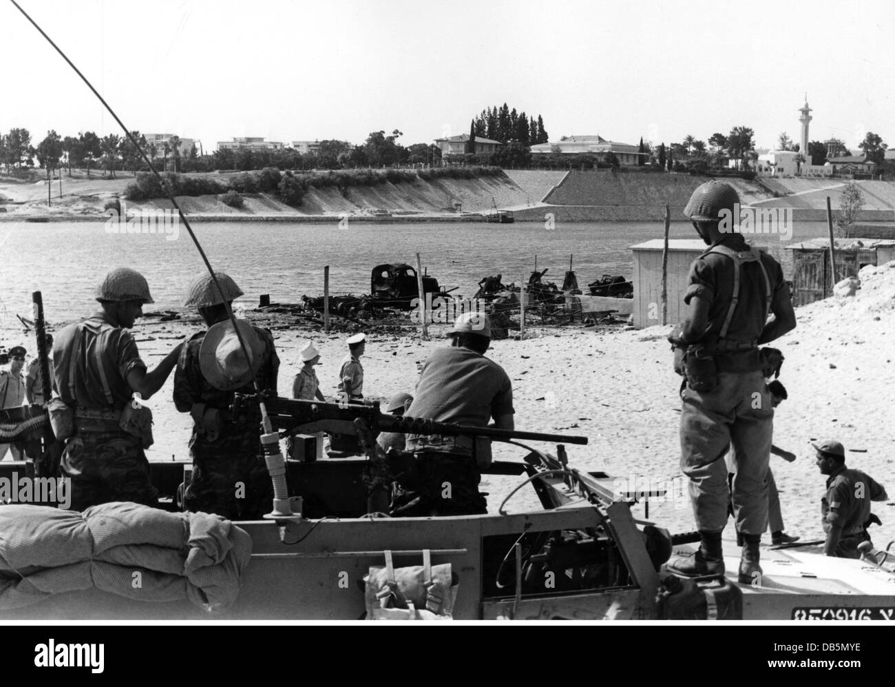 military, Israel, army, armoured vehicle at Suez Canal opposite Isamilia, late 1960s, , Additional-Rights-Clearences-Not Available Stock Photo