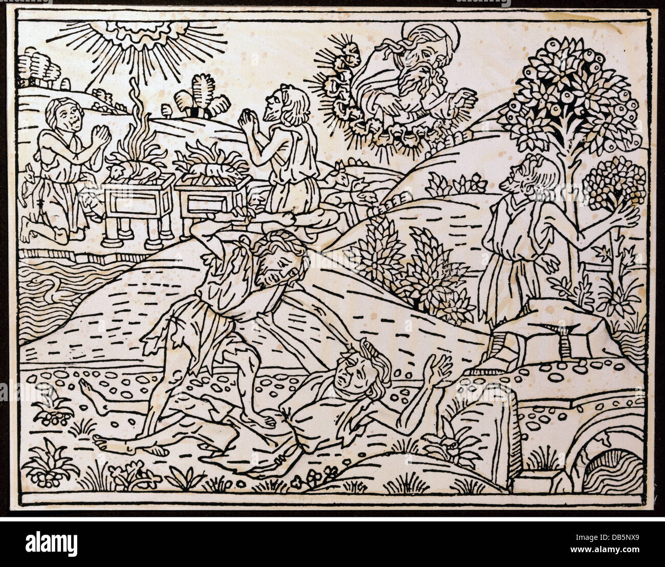 Religion, Biblical Scenes, Cain And Abel, Woodcut, "Supplementum  Chronicarum" Of Giacomo Filippo Foresti Da Bergamo, Incunable Printing By  B. De Benalis, Venice, 1486, Private Collection, ,  Additional-Rights-Clearences-Not Available Stock Photo - Alamy