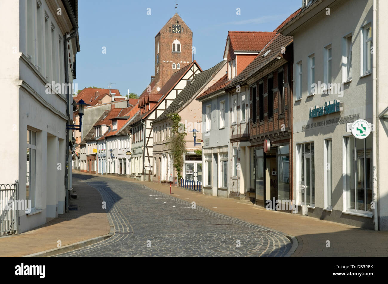 Quiet street in Parchim town centre, Mecklenburg, Germany. Stock Photo
