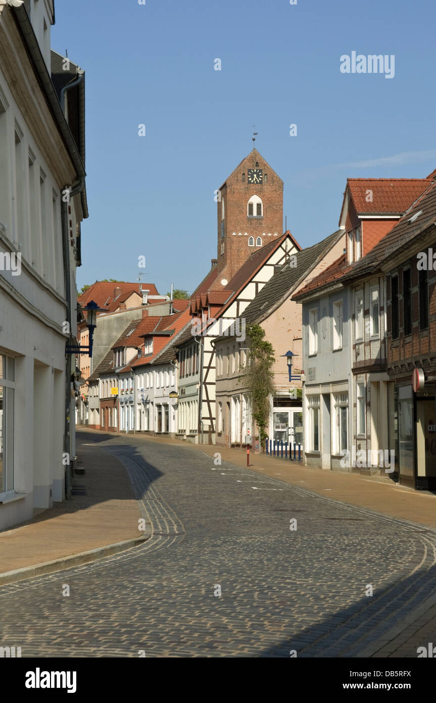 Quiet street in Parchim town centre, Mecklenburg, Germany. Stock Photo