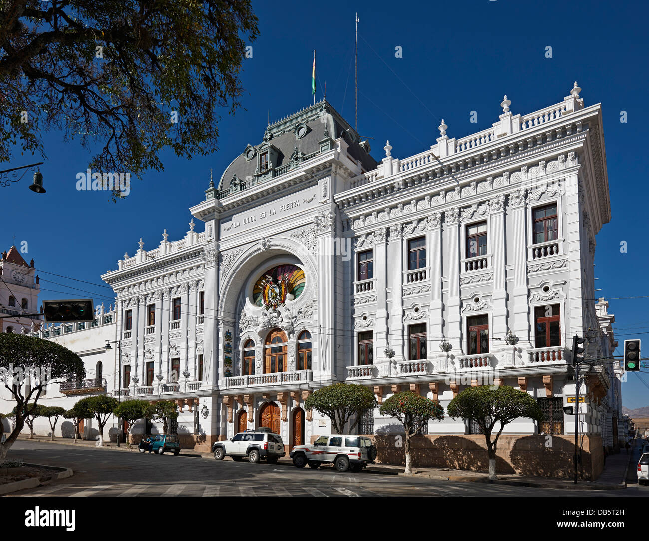 Palacio de la Prefectura de Chuquisaca in Sucre, Plaza 25 de Mayo, Bolivia, South America Stock Photo