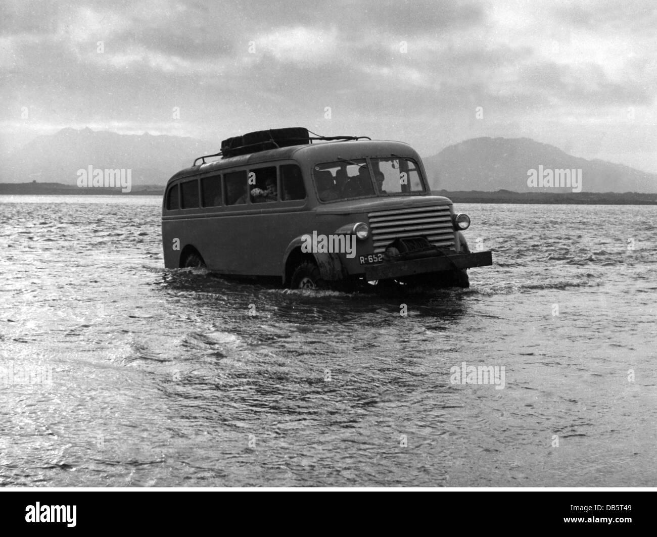 geography / travel, Iceland, transport / transportation, motor coach is fording the Tungnaa River, , Additional-Rights-Clearences-Not Available Stock Photo