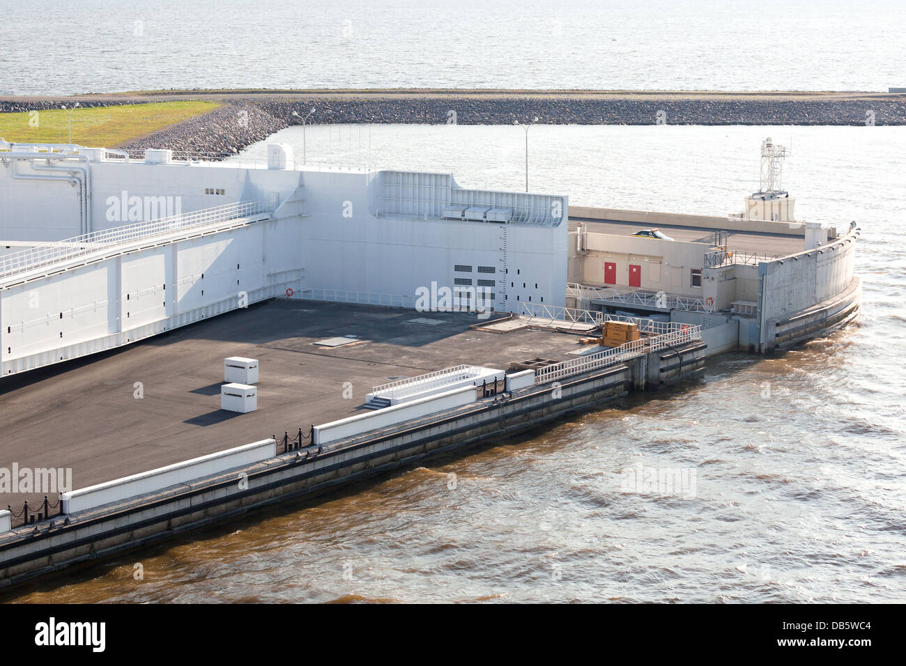 The St. Petersburg Dam, a flood control structure, extends from Kotlin Island to both sides of Neva Bay Stock Photo