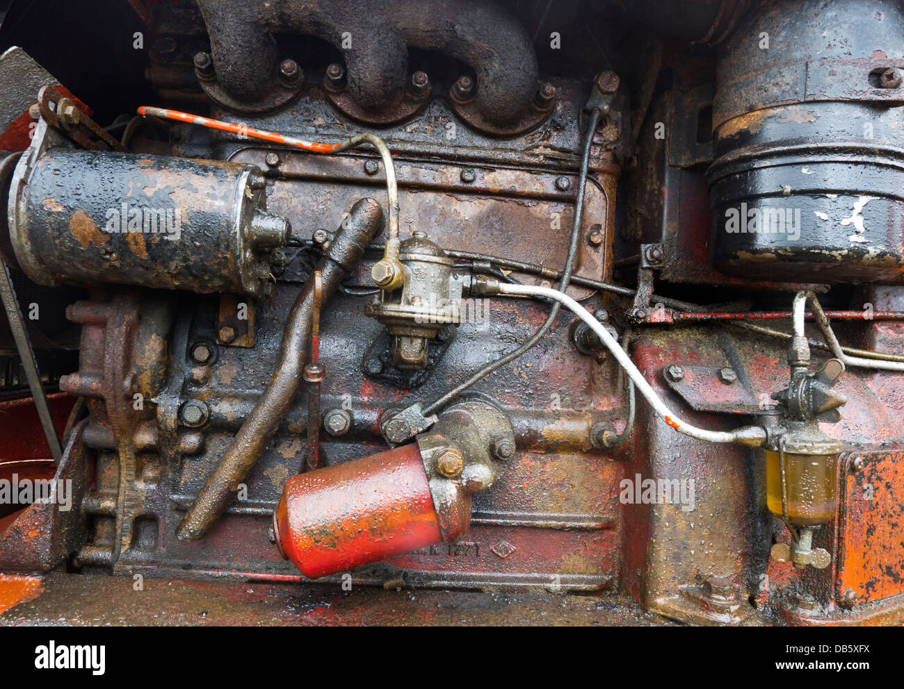 Engine of a Nuffield 342 diesel tractor. Stock Photo