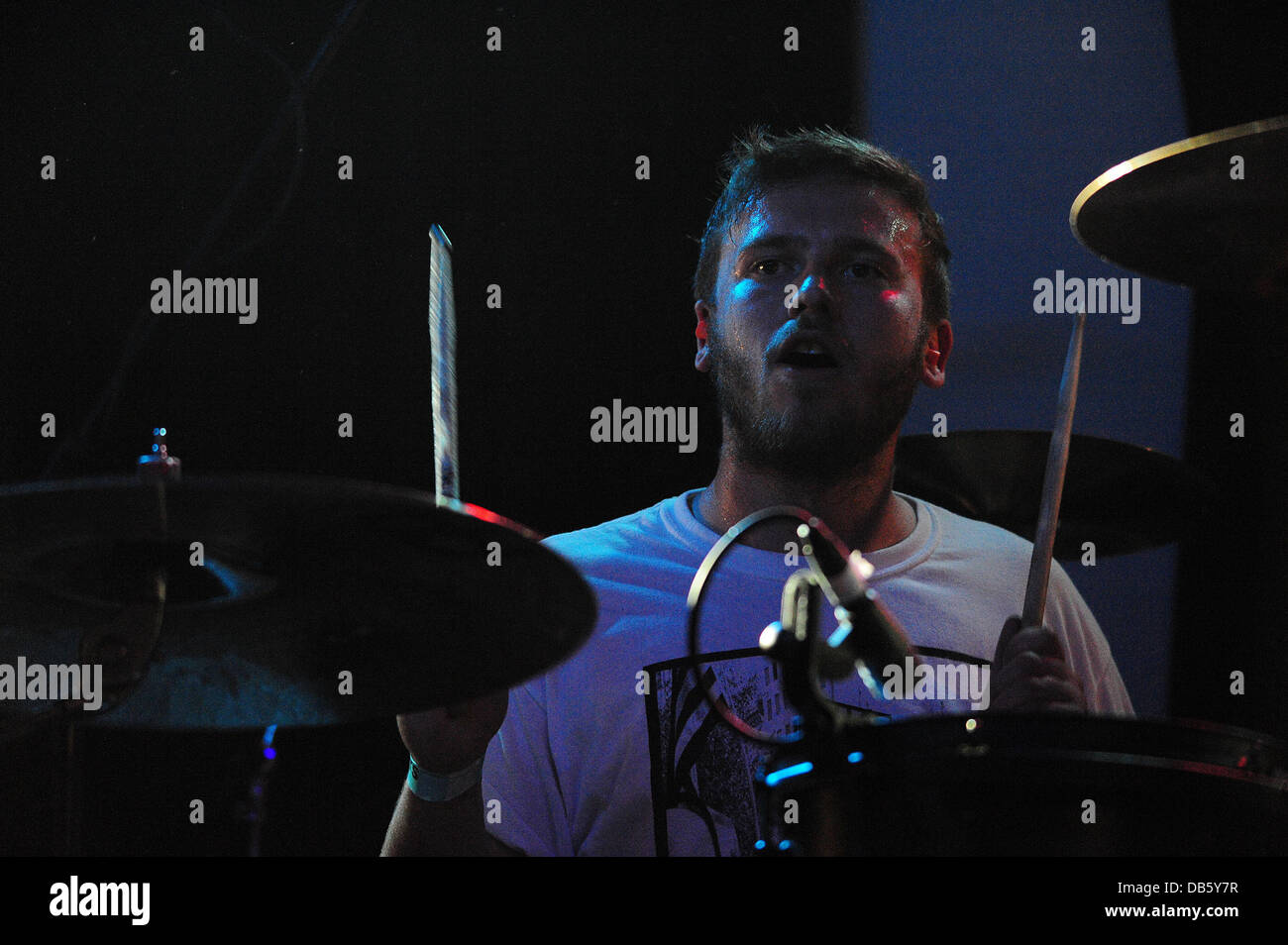 Adam Savage On Drums Performing On Stage For While She Sleeps At The Stock Photo Alamy alamy