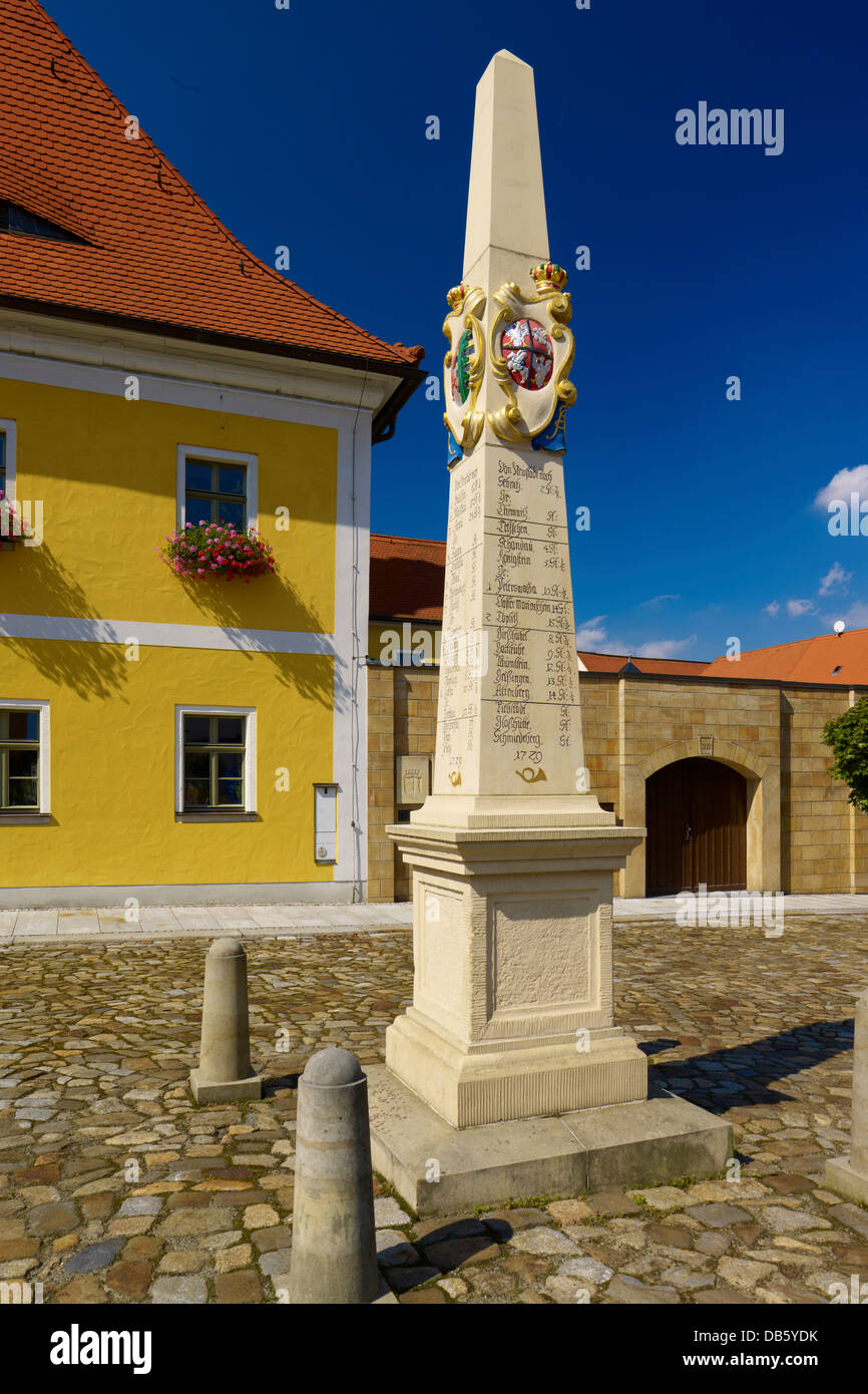 Post milestone column at the town hall in Neustadt, Saechsische SchweizOsterzgebirge, Saxony