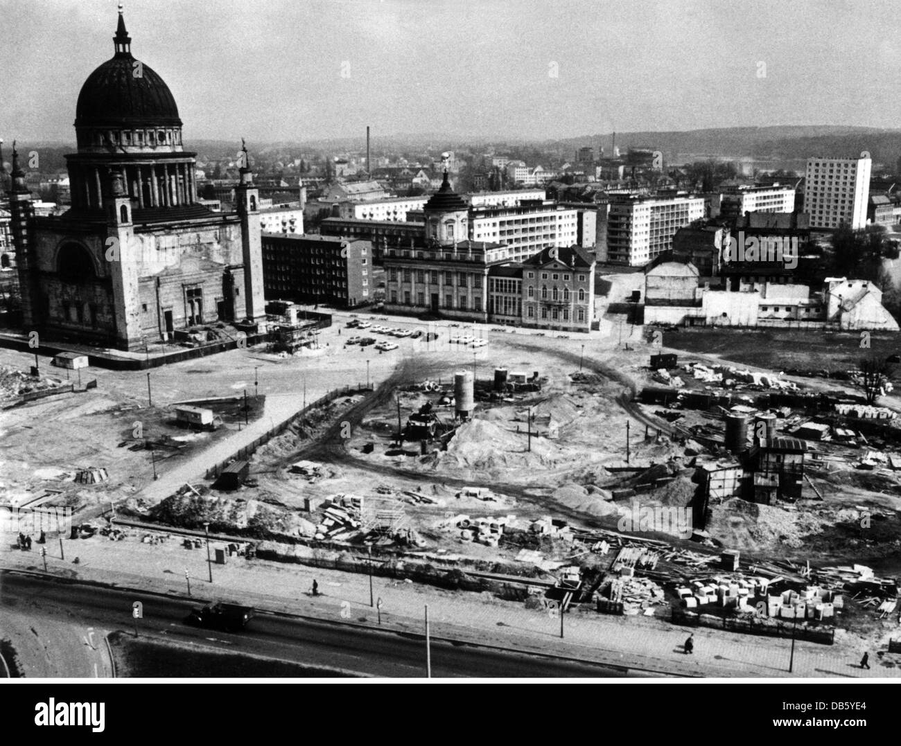 geography / travel, Germany, Potsdam, squares, Karl Liebknecht Forum, construction, aerial view, May 1969, Additional-Rights-Clearences-Not Available Stock Photo