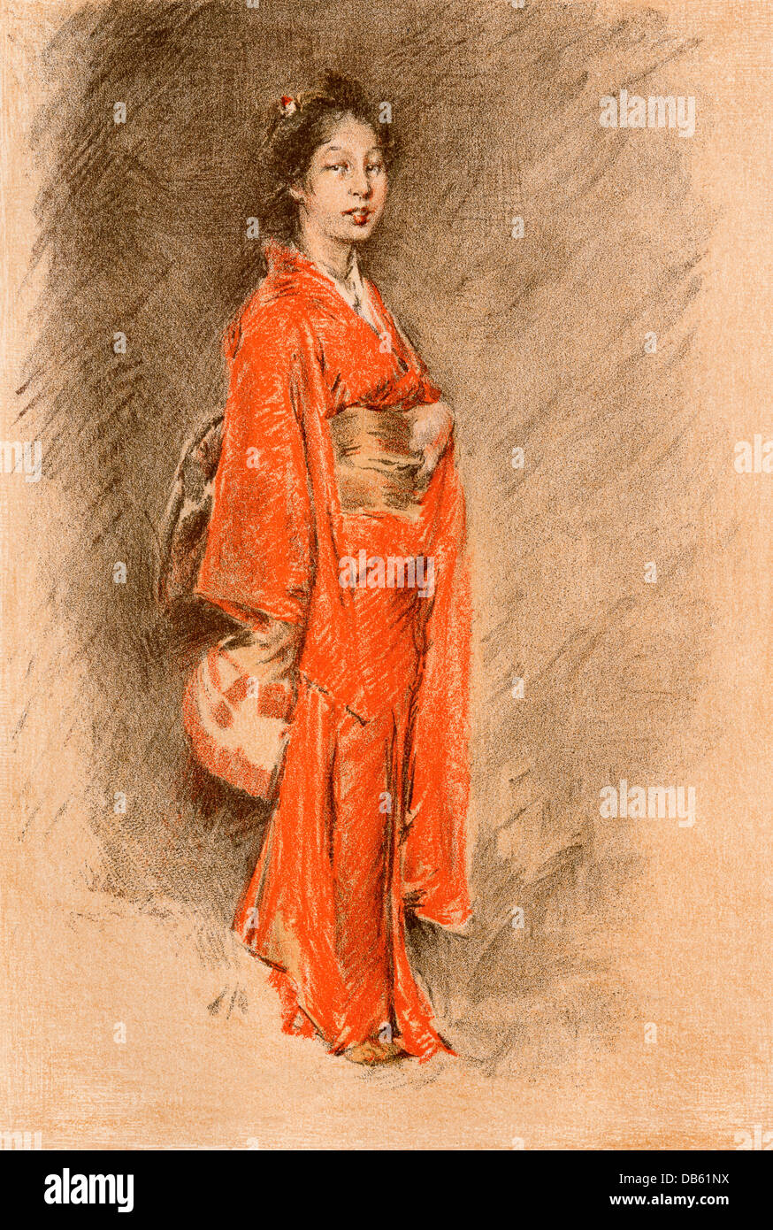 Young Japanese woman, 1890s. Color lithograph reproduction of a Robert Blum illustration Stock Photo